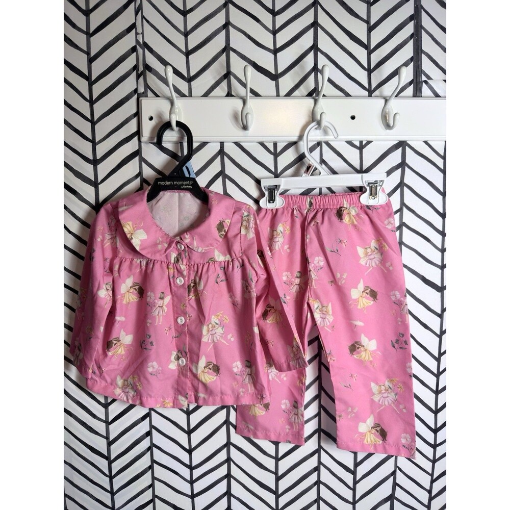 Pink Multi Fairy Floral 2 Pc Satin Pajama Set Girls 9-12M, Fits Like 12-18M 6009